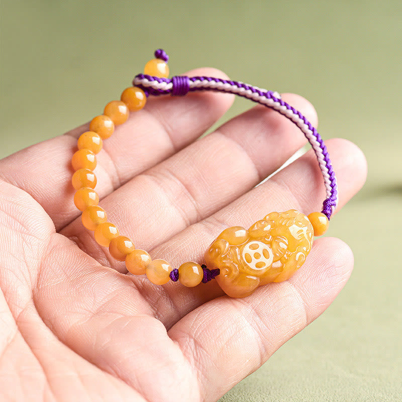 Pulsera de la riqueza PiXiu con cuentas de jade de seda dorada y Buddha Stones - image 10