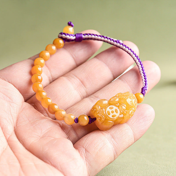 Pulsera de la riqueza PiXiu con cuentas de jade de seda dorada y Buddha Stones - image 10