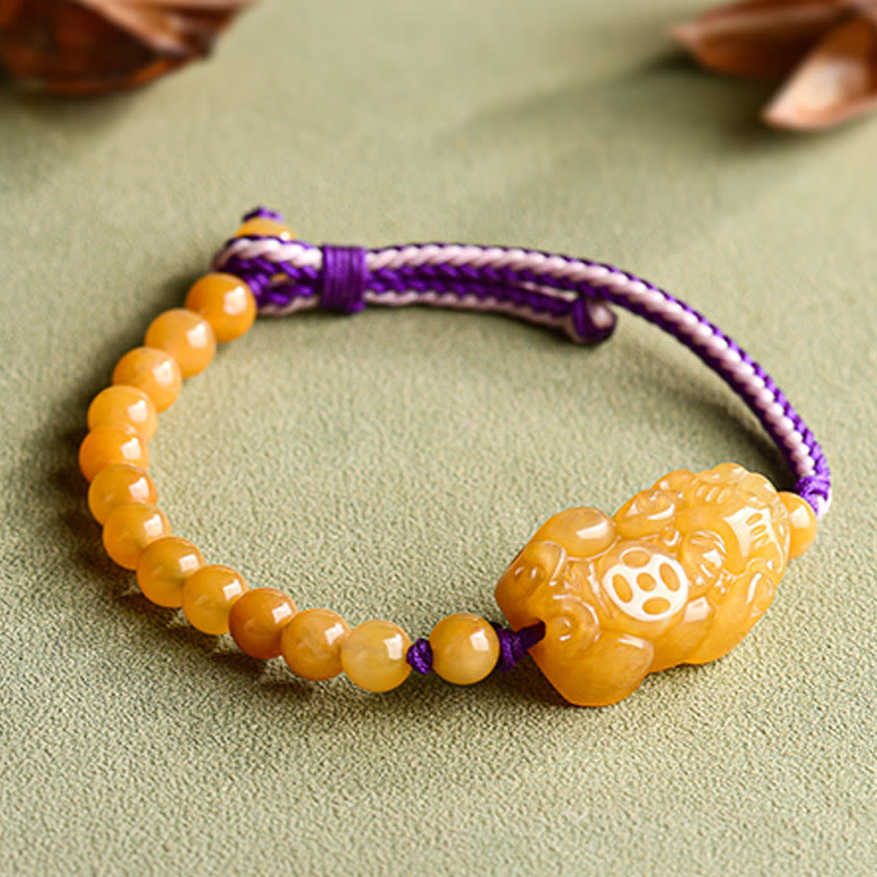 Pulsera de la riqueza PiXiu con cuentas de jade de seda dorada y Buddha Stones - image 9
