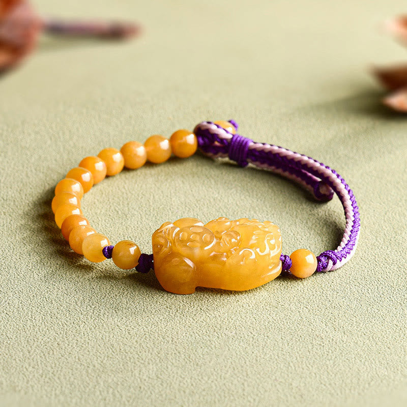 Pulsera de la riqueza PiXiu con cuentas de jade de seda dorada y Buddha Stones - Jade de seda dorada (circunferencia de la muñeca: 14-18 cm) - image 1