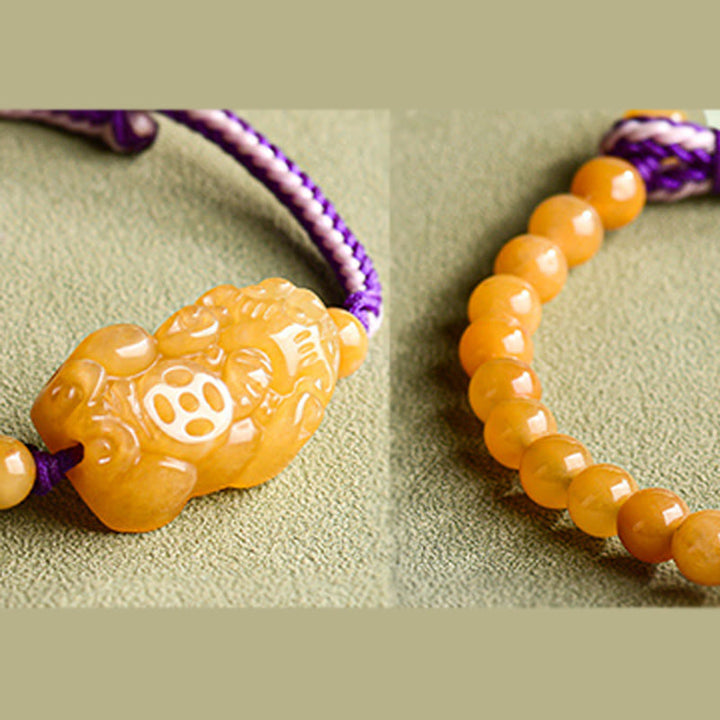 Pulsera de la riqueza PiXiu con cuentas de jade de seda dorada y Buddha Stones - image 12
