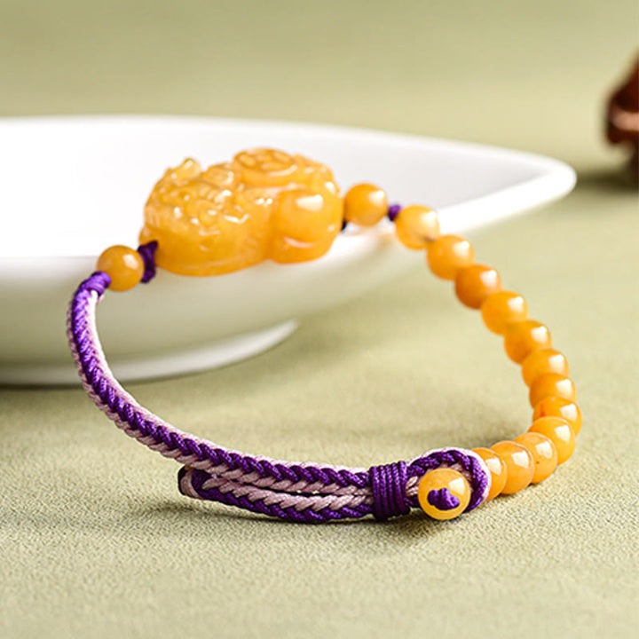 Pulsera de la riqueza PiXiu con cuentas de jade de seda dorada y Buddha Stones - image 4