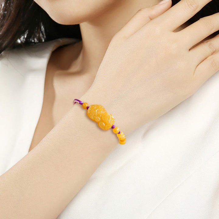 Pulsera de la riqueza PiXiu con cuentas de jade de seda dorada y Buddha Stones - image 13