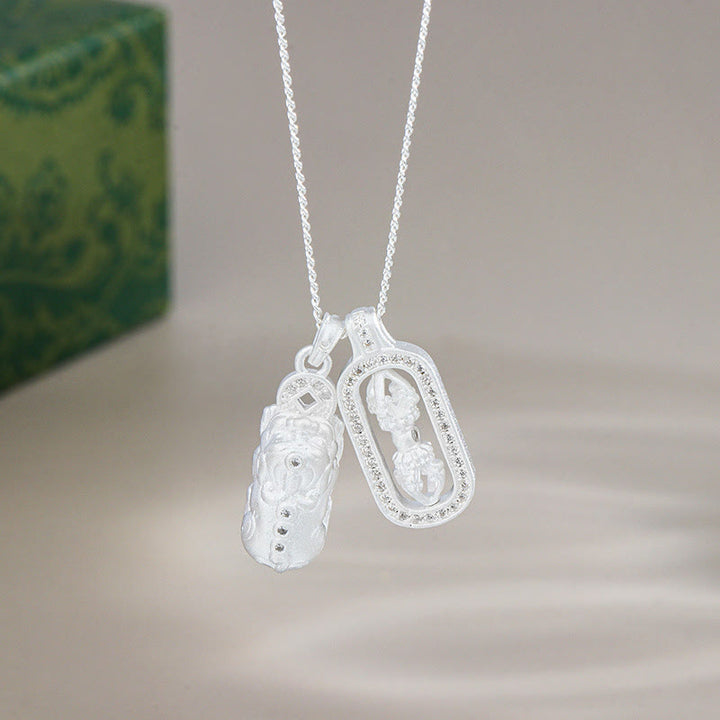 Colgante de plata de ley 925 con Buddha Stones y mini PiXiu Dorje Vajra Wealth - Plata - Pixiu Dorje Vajra - image 8