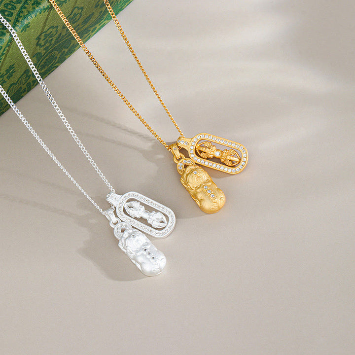 Colgante de plata de ley 925 con Buddha Stones y mini PiXiu Dorje Vajra Wealth - image 1
