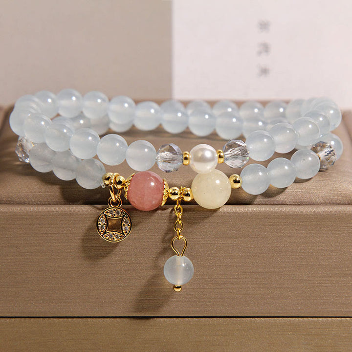 Pulsera de doble vuelta con Buddha Stones, turmalina, jade morado, aguamarina, jade y moneda de cobre. - Aguamarina (circunferencia de la muñeca: 14-15 cm) - image 7