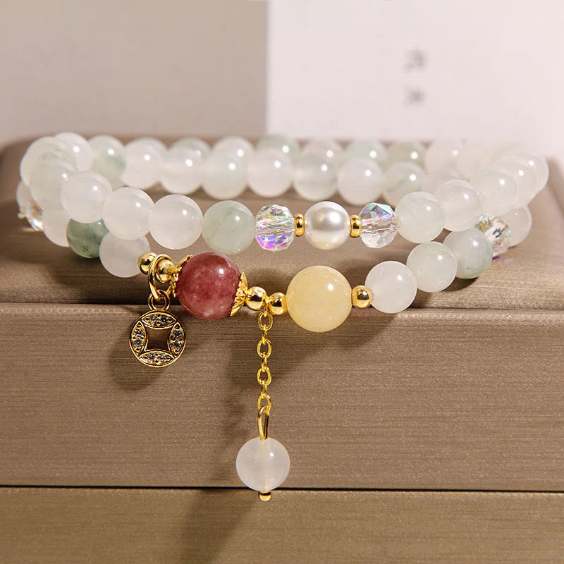 Pulsera de doble vuelta con Buddha Stones, turmalina, jade morado, aguamarina, jade y moneda de cobre. - Jade (circunferencia de la muñeca: 14-15 cm) - image 9