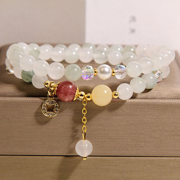 Pulsera de doble vuelta con Buddha Stones, turmalina, jade morado, aguamarina, jade y moneda de cobre. - Jade (circunferencia de la muñeca: 14-15 cm) - image 9