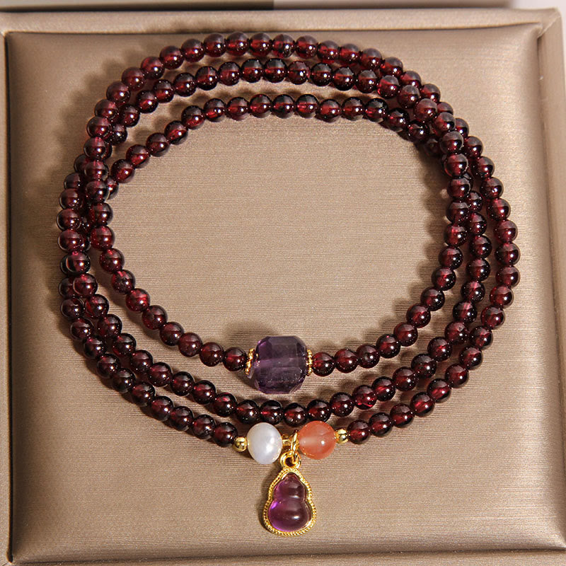Pulsera multicapa de protección de calabaza, amatista y granate natural de Buddha Stones - image 2