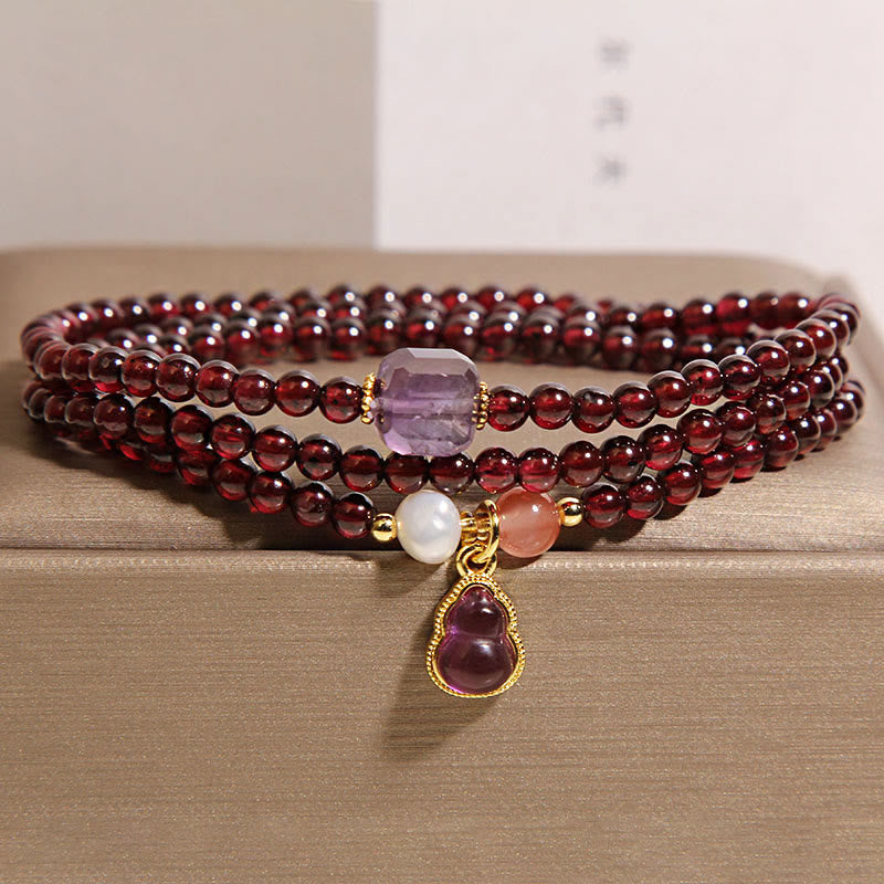 Pulsera multicapa de protección de calabaza, amatista y granate natural de Buddha Stones - image 4