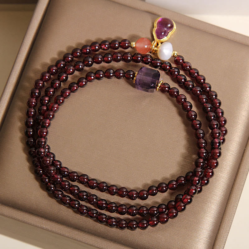 Pulsera multicapa de protección de calabaza, amatista y granate natural de Buddha Stones - image 3