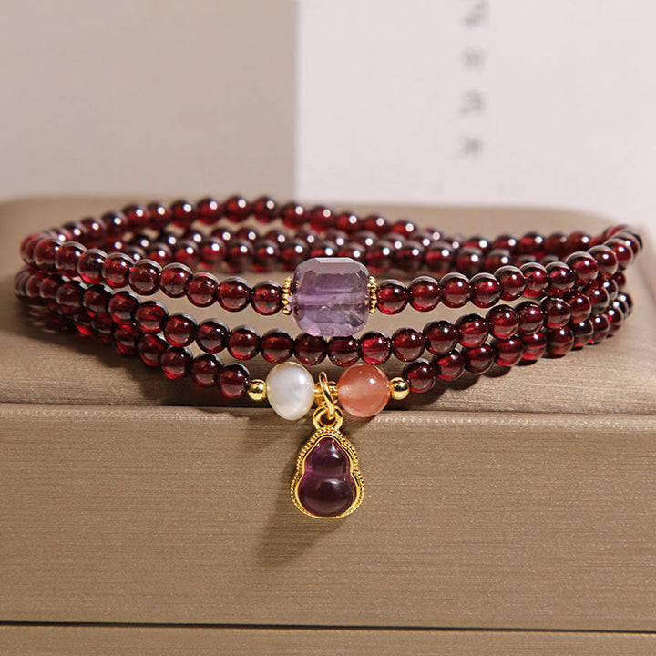 Pulsera multicapa de protección de calabaza, amatista y granate natural de Buddha Stones - image 5