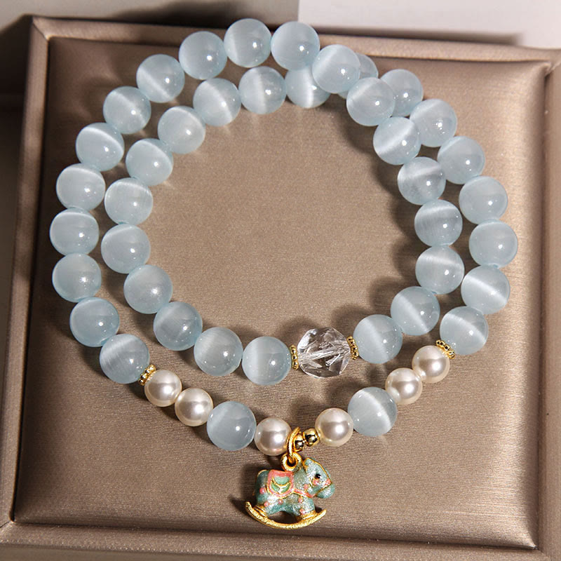 Pulsera de doble vuelta con dije de caballo de Troya y ojo de gato azul de Buddha Stones - image 2
