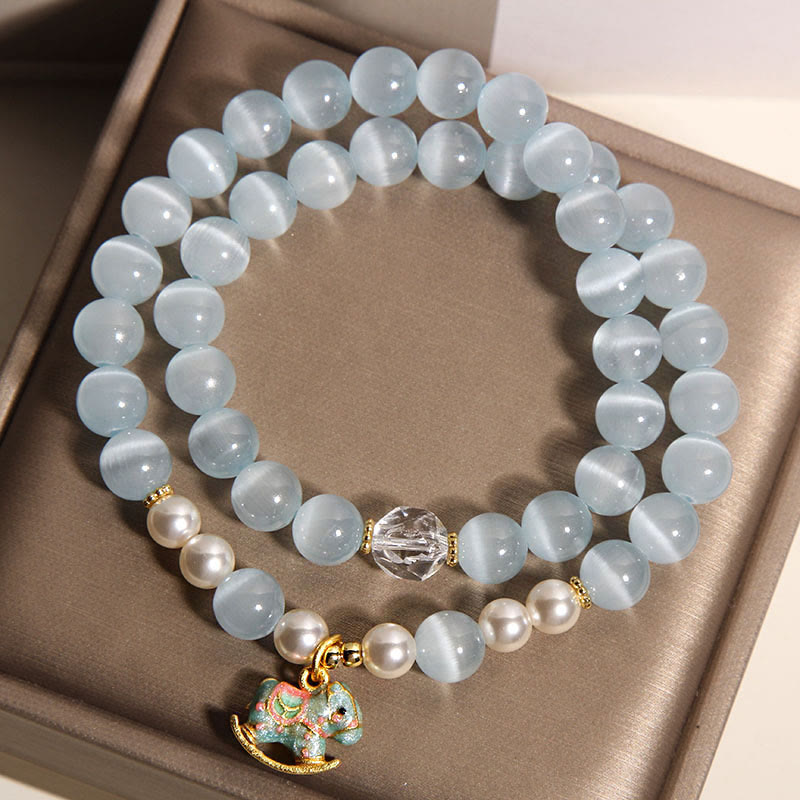 Pulsera de doble vuelta con dije de caballo de Troya y ojo de gato azul de Buddha Stones - image 3