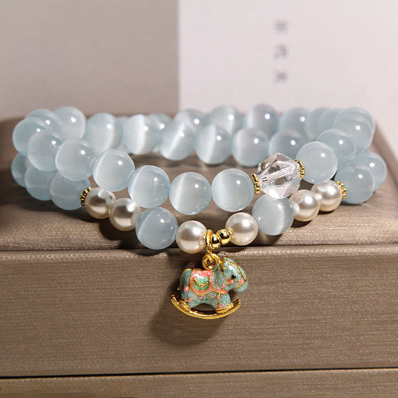 Pulsera de doble vuelta con dije de caballo de Troya y ojo de gato azul de Buddha Stones - image 4