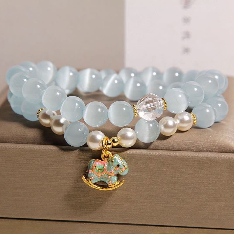 Pulsera de doble vuelta con dije de caballo de Troya y ojo de gato azul de Buddha Stones - image 5