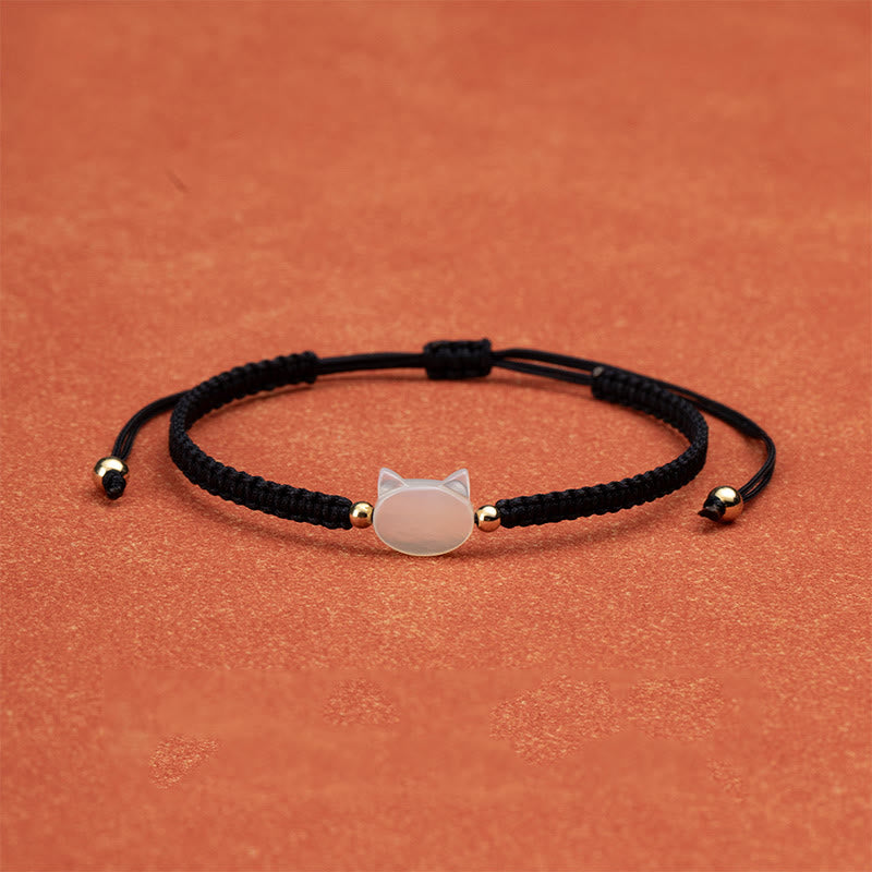Pulsera de hilo rojo con cabeza de gato sin rostro y Buddha Stones - Gato Blanco Cuerda Negra - image 5