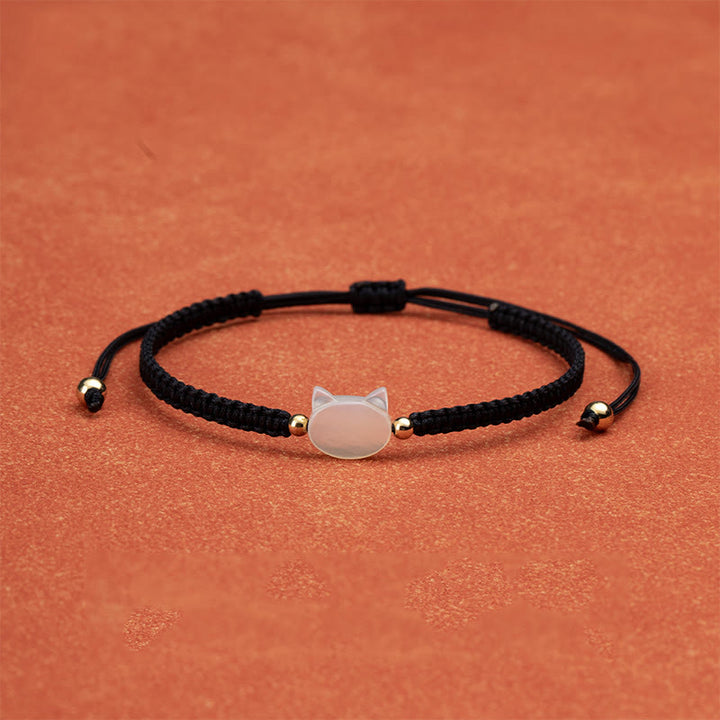 Pulsera de hilo rojo con cabeza de gato sin rostro y Buddha Stones - Gato Blanco Cuerda Negra - image 5