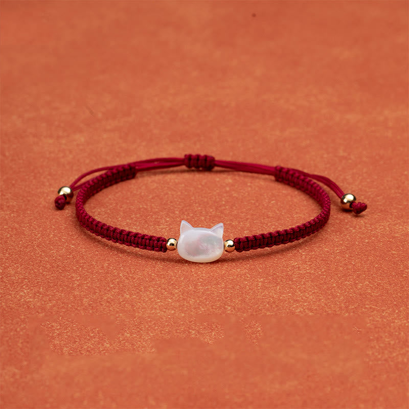 Pulsera de hilo rojo con cabeza de gato sin rostro y Buddha Stones - Gato blanco de hilo rojo - image 6