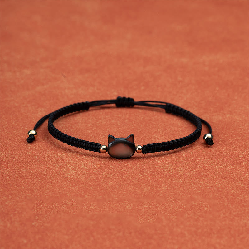 Pulsera de hilo rojo con cabeza de gato sin rostro y Buddha Stones - image 2