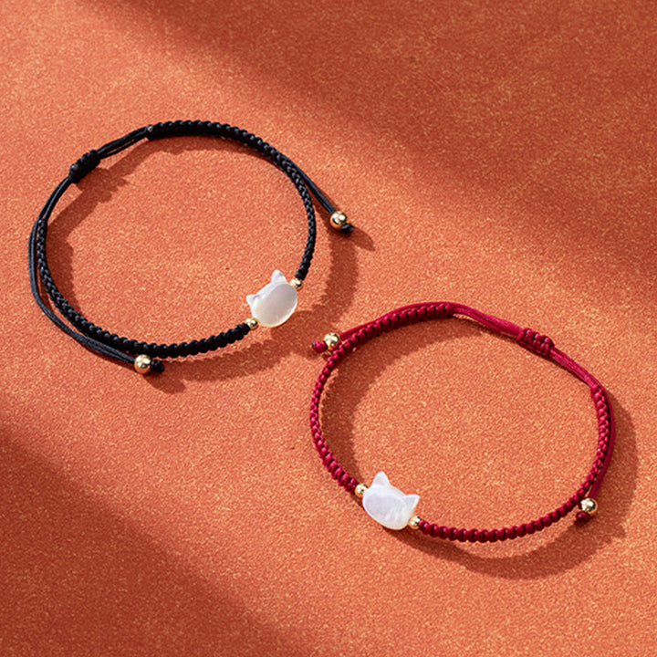 Pulsera de hilo rojo con cabeza de gato sin rostro y Buddha Stones - image 8
