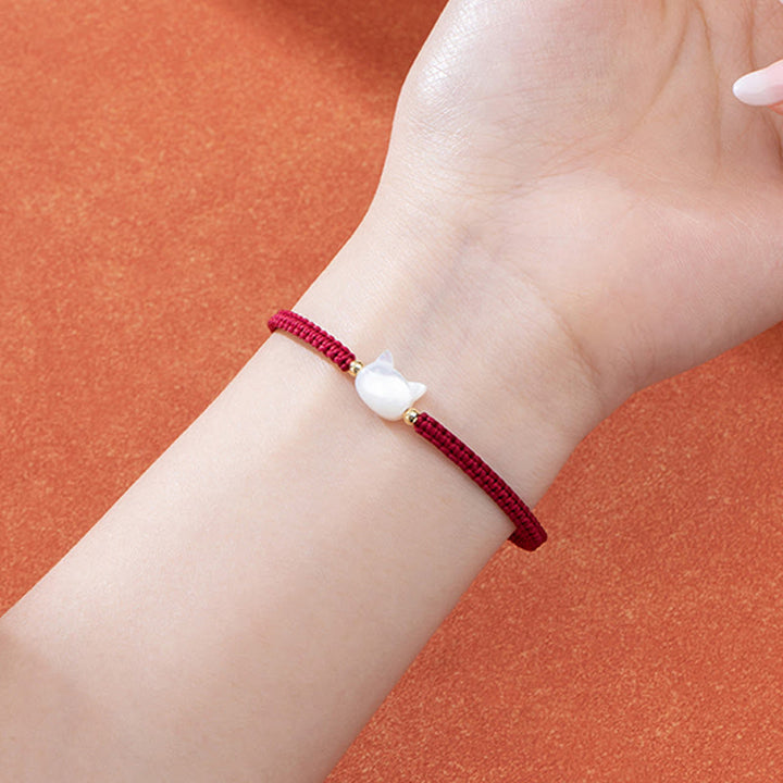 Pulsera de hilo rojo con cabeza de gato sin rostro y Buddha Stones - image 7
