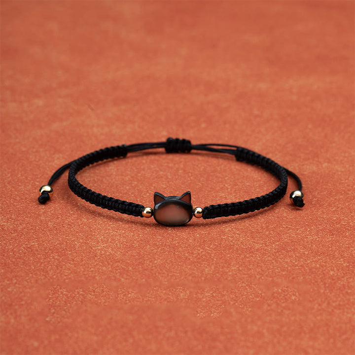 Pulsera de hilo rojo con cabeza de gato sin rostro y Buddha Stones - image 1