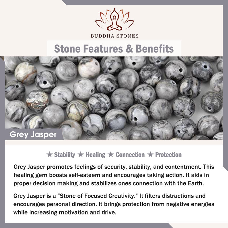Buddha Stones Pulsera curativa con cuentas de jaspe gris natural y bonito gato - image 9
