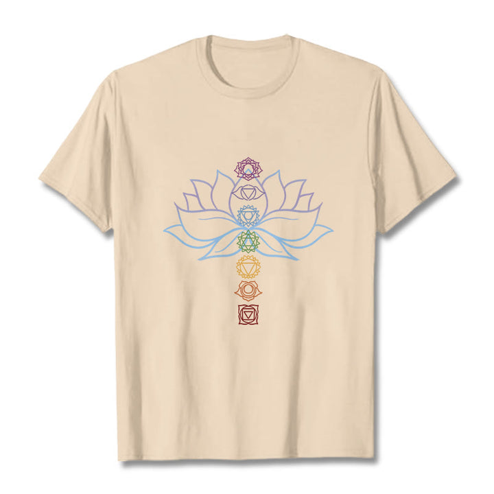 Camiseta de algodón con Buddha Stones, tonos pastel, flor de loto, símbolos de los chakras y meditación. - Sopa de mariscos - 2XL - image 8