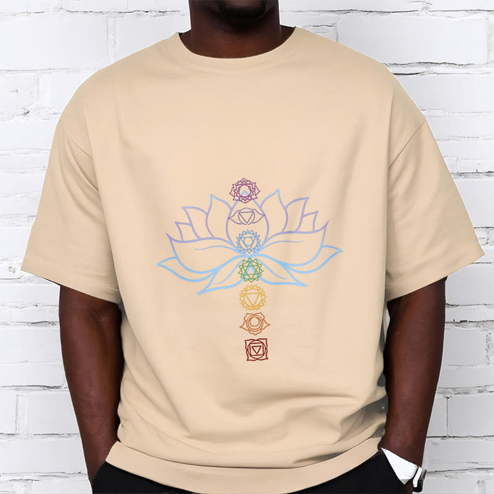 Camiseta de algodón con Buddha Stones, tonos pastel, flor de loto, símbolos de los chakras y meditación. - image 9