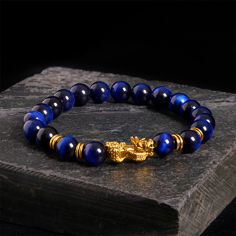 Pulsera de Pixiu con cuentas espaciadoras de ojo de tigre de varios colores y Buddha Stones, riqueza y coraje. - image 0