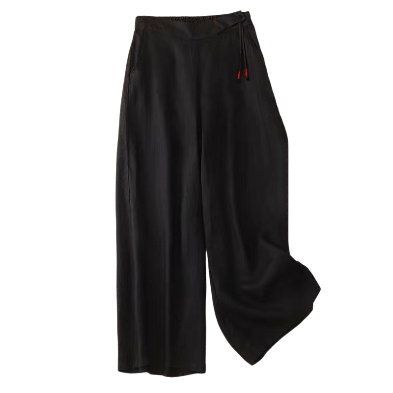 Pantalones capri de mujer de color liso con un botón y pernera ancha, con bolsillos, estampado Buddha Stones. - image 7