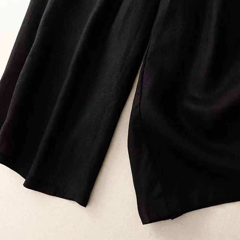 Pantalón capri de pierna ancha para mujer, de color liso, con un botón y bolsillos, estampado de Buddha Stones. - image 8