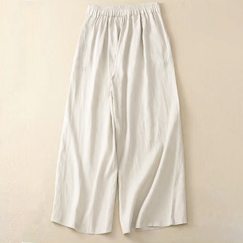 Pantalones casuales de algodón con un botón y pernera ancha para mujer, de Buddha Stones, con bolsillos y diseño de color liso - image 14