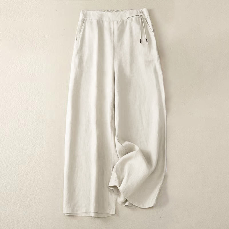 Pantalones capri de mujer de color liso con un botón y pernera ancha, con bolsillos, estampado Buddha Stones. - Beige - US12, UK/AU16, EU44 (3XL) - image 12