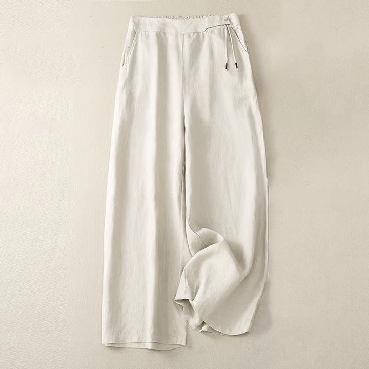 Pantalones capri de mujer de color liso con un botón y pernera ancha, con bolsillos, estampado Buddha Stones. - Beige - US12, UK/AU16, EU44 (3XL) - image 12