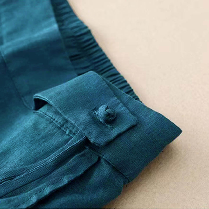 Pantalones capri de mujer de color liso con un botón y pernera ancha, con bolsillos, estampado Buddha Stones. - image 27