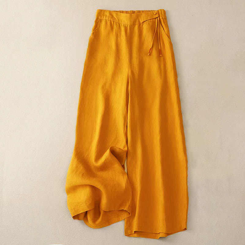 Pantalones casuales de algodón con un botón y pernera ancha para mujer, de Buddha Stones, con bolsillos y diseño de color liso - Naranja - US12, UK/AU16, EU44 (3XL) - image 0