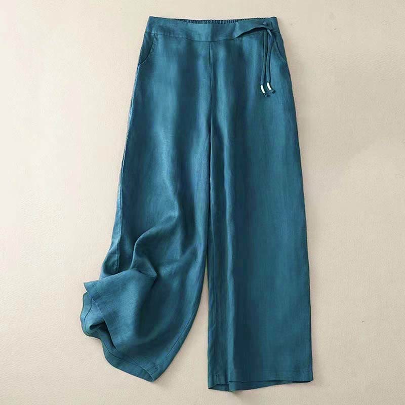 Pantalón capri de pierna ancha para mujer, de color liso, con un botón y bolsillos, estampado de Buddha Stones. - Verde azulado - US12, UK/AU16, EU44 (3XL) - image 22