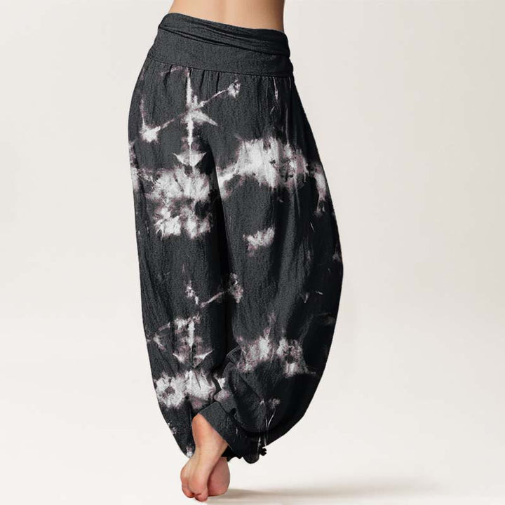 Pantalones Buddha Stones de algodón puro con estampado tie-dye de líneas blancas y lunares para mujer, con cintura elástica - image 2
