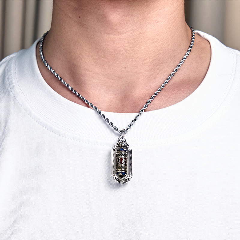 Colgante de cobre con forma de rueda de oración Om Mani Padme Hum vintage con Buddha Stones y la suerte - image 14