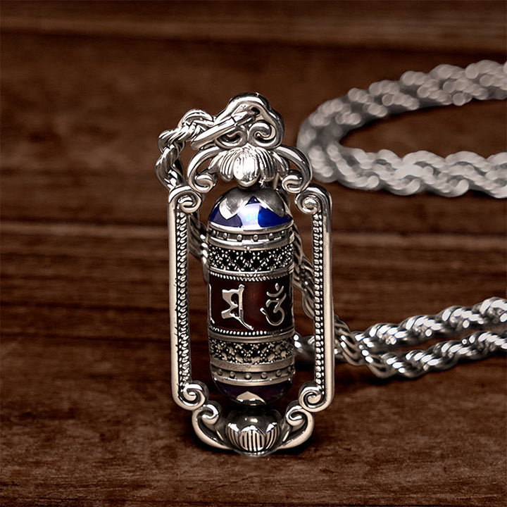 Colgante de cobre con forma de rueda de oración Om Mani Padme Hum vintage con Buddha Stones y la suerte - image 13