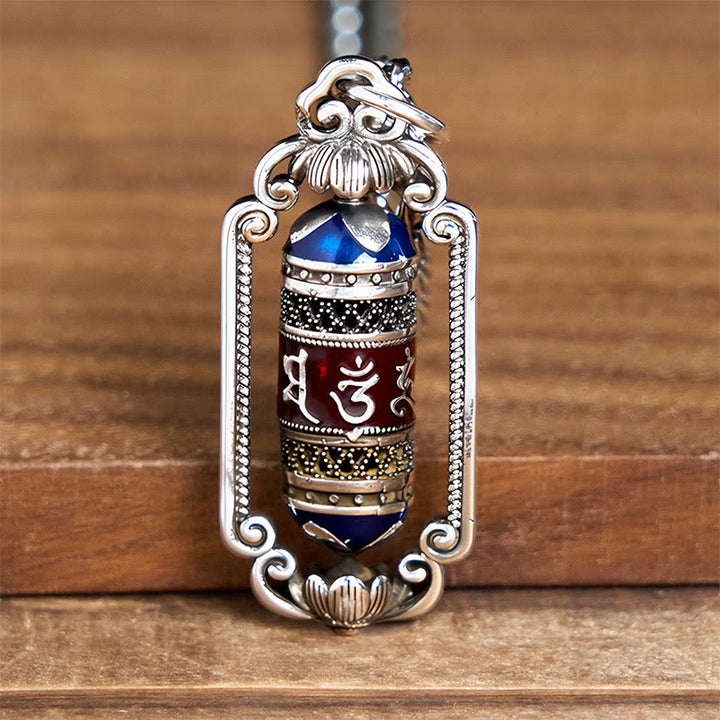 Colgante de cobre con forma de rueda de oración Om Mani Padme Hum vintage con Buddha Stones y la suerte - image 11
