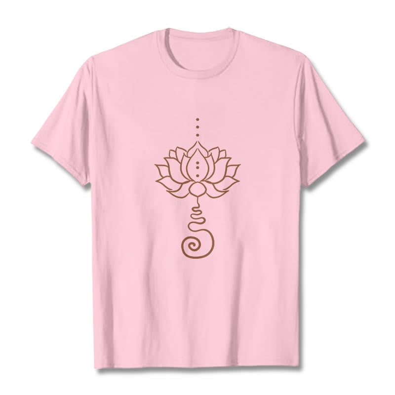 Camiseta de algodón con diseño casual de loto y Buddha Stones - Rosa claro - 2XL - image 13