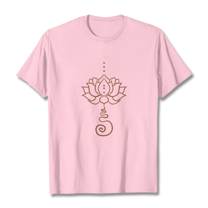 Camiseta de algodón con diseño casual de loto y Buddha Stones - Rosa claro - 2XL - image 13