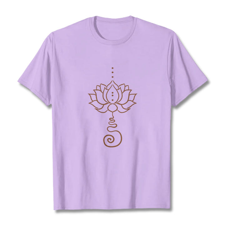 Camiseta de algodón con diseño casual de loto y Buddha Stones - Ciruela - 2XL - image 17