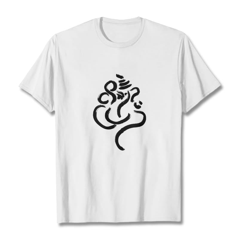Camiseta informal de algodón con estampado de Ganesha y Buddha Stones - Blanco - 2XL - image 5