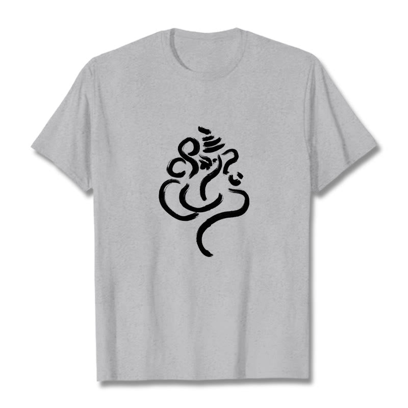 Camiseta informal de algodón con estampado de Ganesha y Buddha Stones - Gris claro - 2XL - image 19