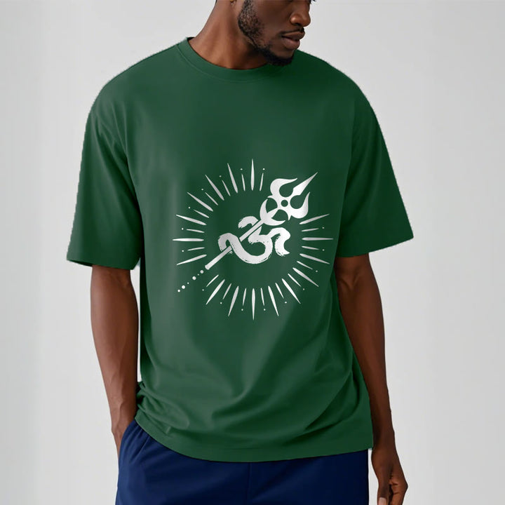 Camiseta informal de algodón con símbolo Om, tridente y líneas radiantes de Buddha Stones - image 12