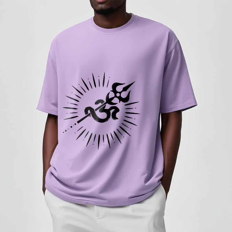 Camiseta informal de algodón con símbolo Om, tridente y líneas radiantes de Buddha Stones - image 18